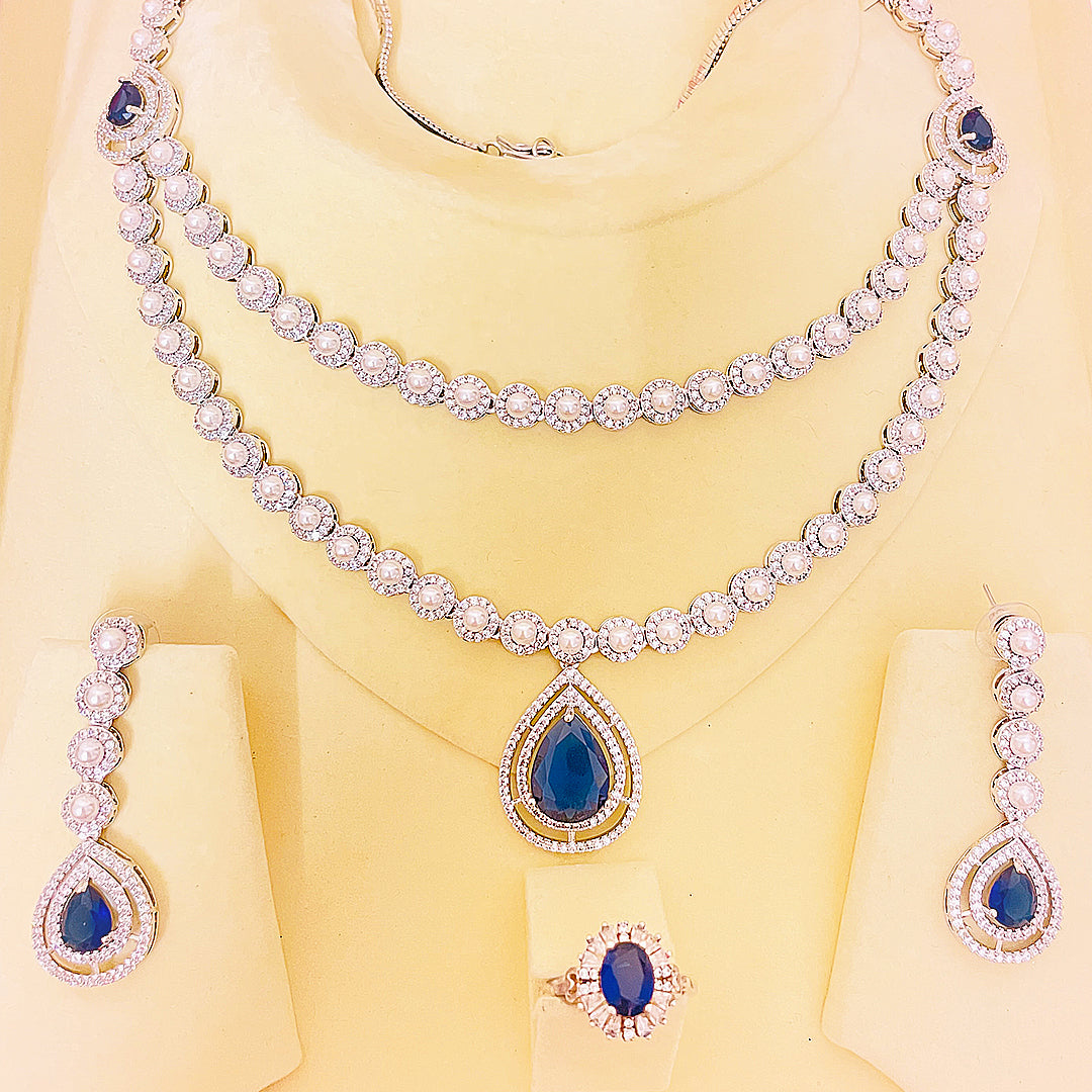 Celina Dual-Layer Pearl & Teardrop CZ Bridal Set