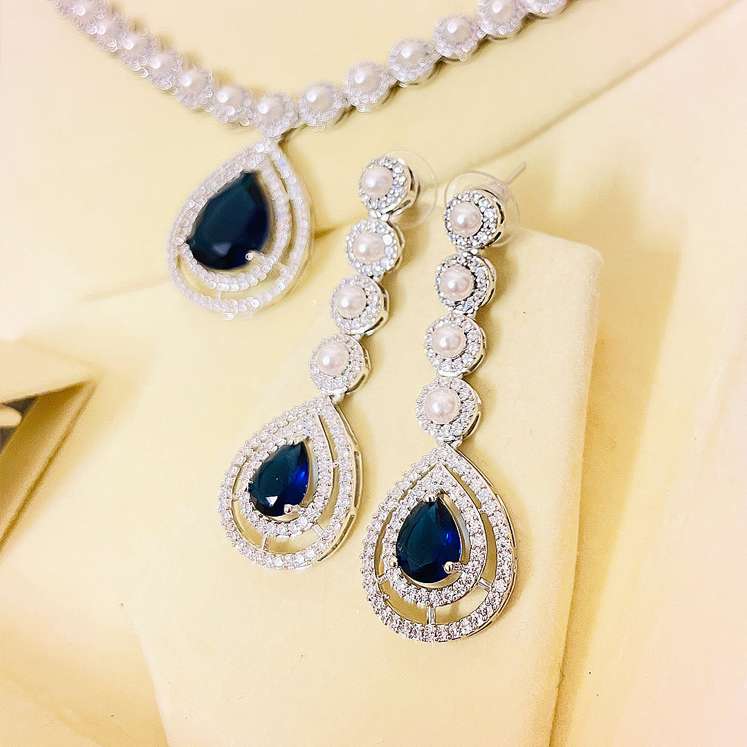 Celina Dual-Layer Pearl & Teardrop CZ Bridal Set