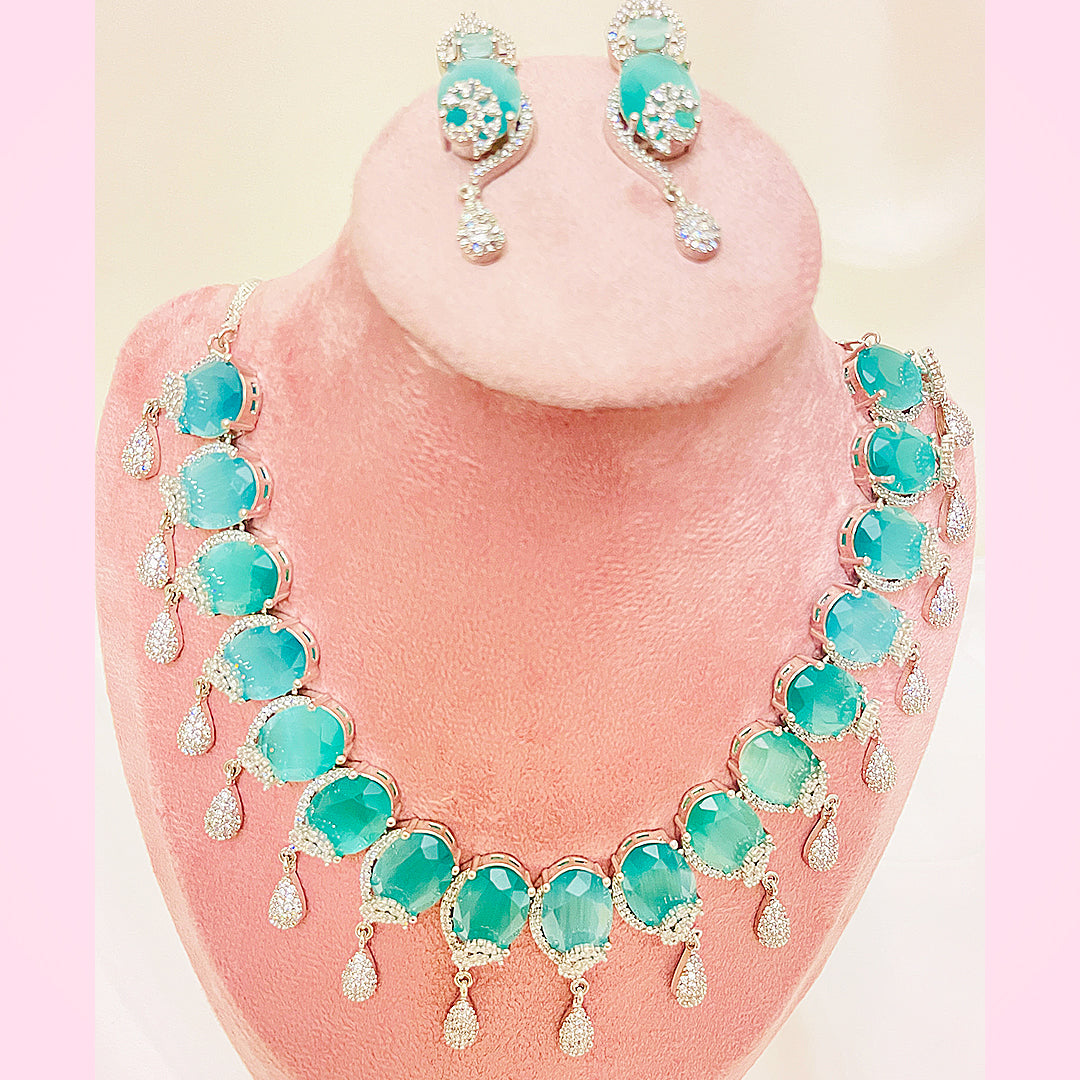 Selene Bloom Oval Necklace Set With Teardrop Dangling Charms