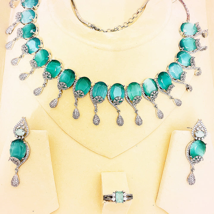 Selene Bloom Oval Necklace Set With Teardrop Dangling Charms