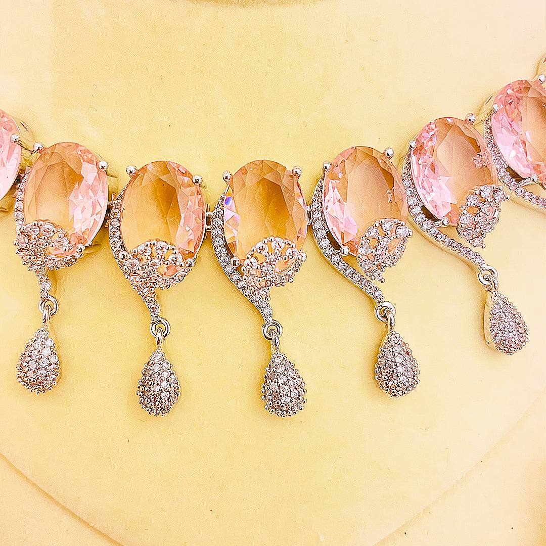Selene Bloom Oval Necklace Set With Teardrop Dangling Charms