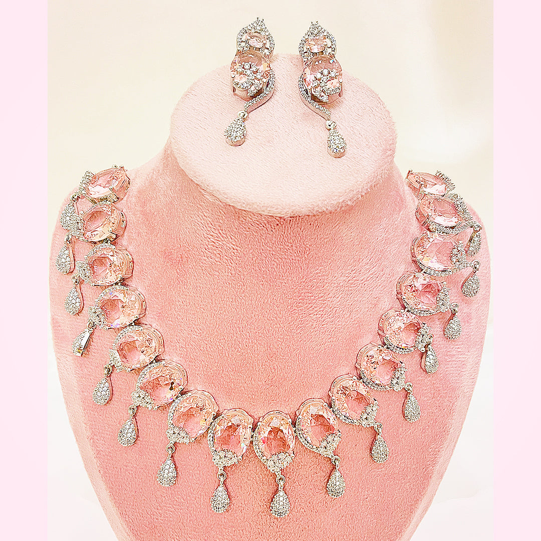 Selene Bloom Oval Necklace Set With Teardrop Dangling Charms