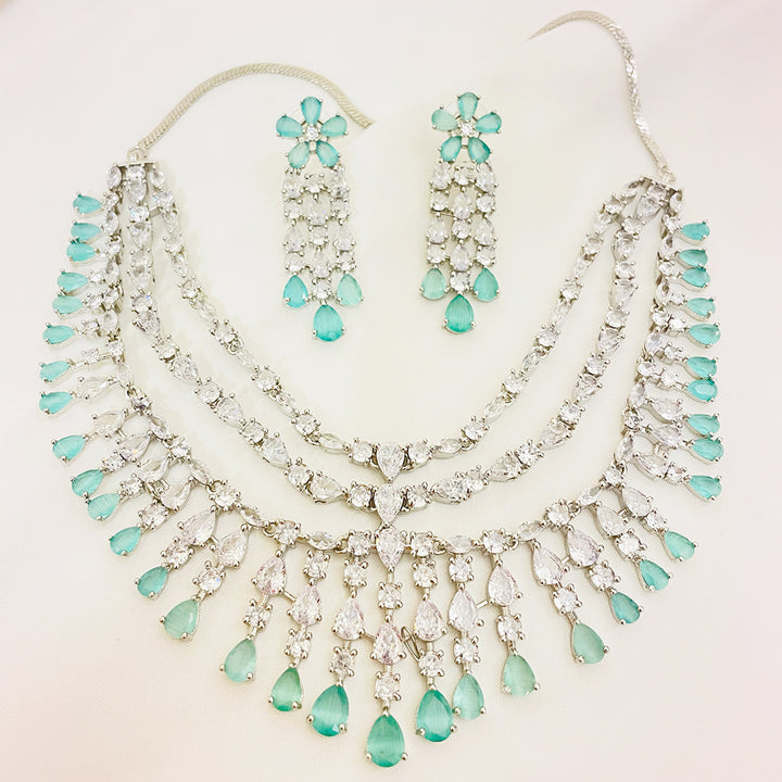 Aqua Light Teardrop CZ Bridal Necklace Set With Bindiya Earrings