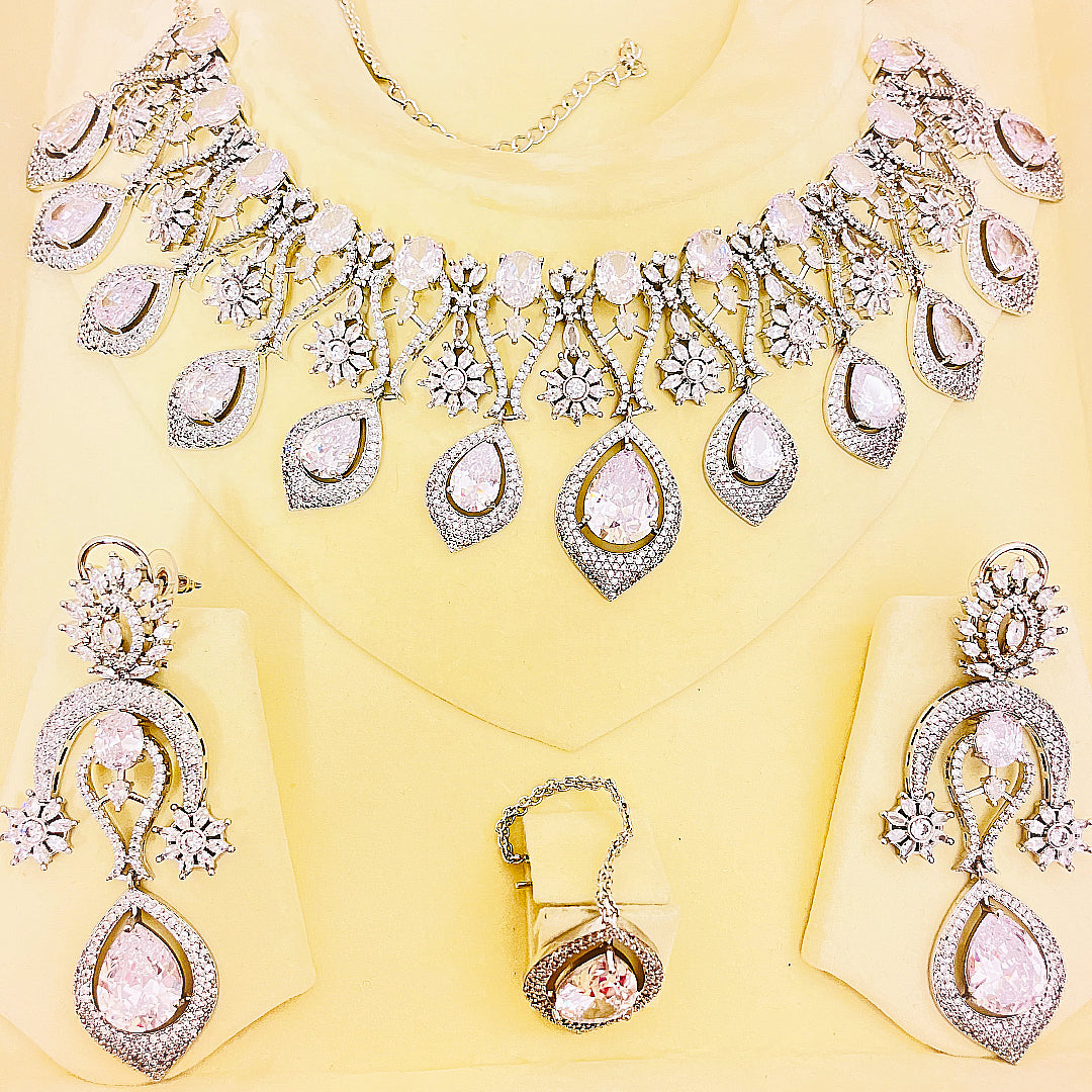 Luna Crystal Teardrop Necklace Set With Bindiya
