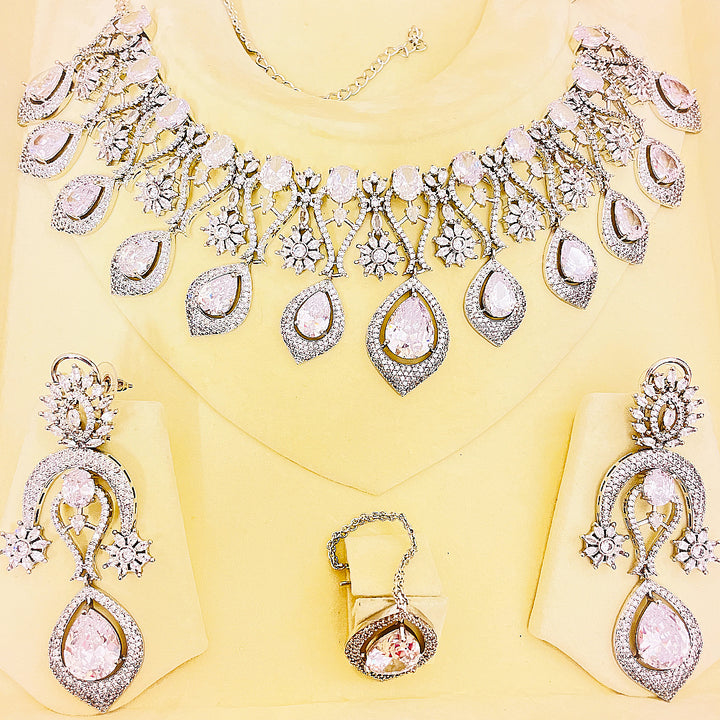 Luna Crystal Teardrop Necklace Set With Bindiya