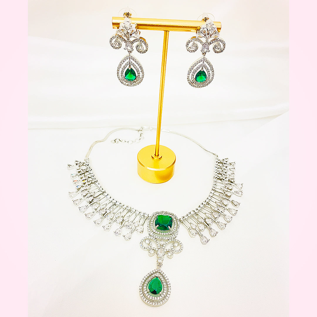 Sylvia – Regal Teardrop & Fringe Necklace Set With Matching Earrings
