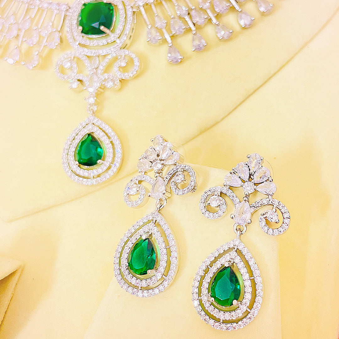Sylvia – Regal Teardrop & Fringe Necklace Set With Matching Earrings