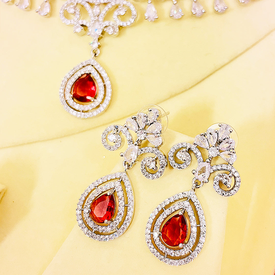 Sylvia – Regal Teardrop & Fringe Necklace Set With Matching Earrings