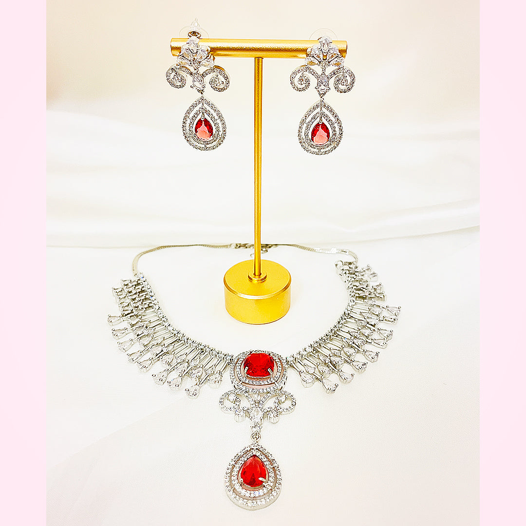 Sylvia – Regal Teardrop & Fringe Necklace Set With Matching Earrings
