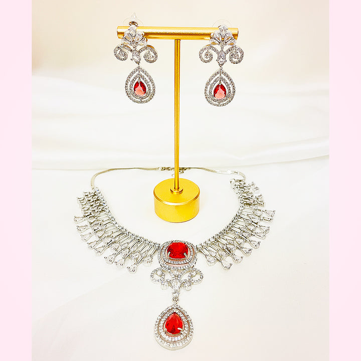 Sylvia – Regal Teardrop & Fringe Necklace Set With Matching Earrings