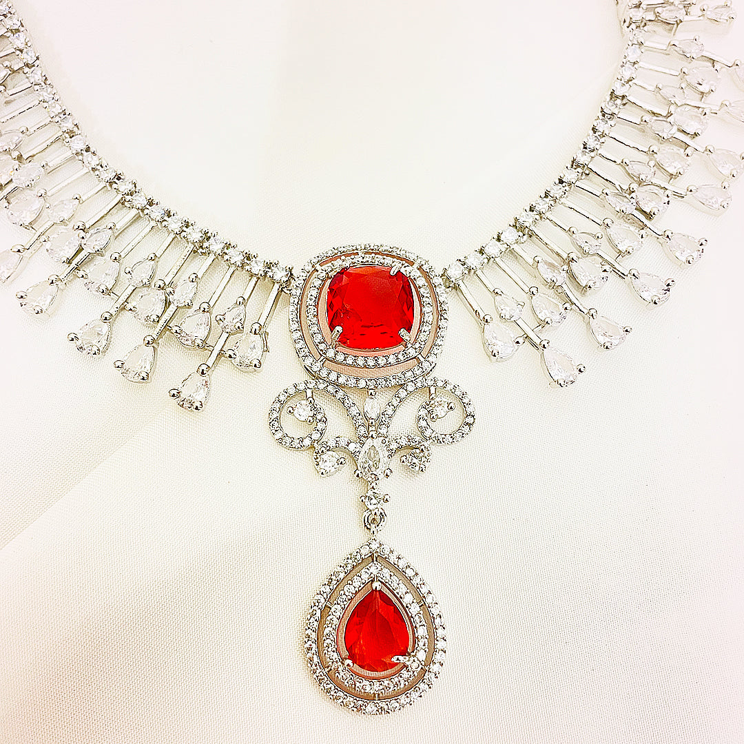 Sylvia – Regal Teardrop & Fringe Necklace Set With Matching Earrings