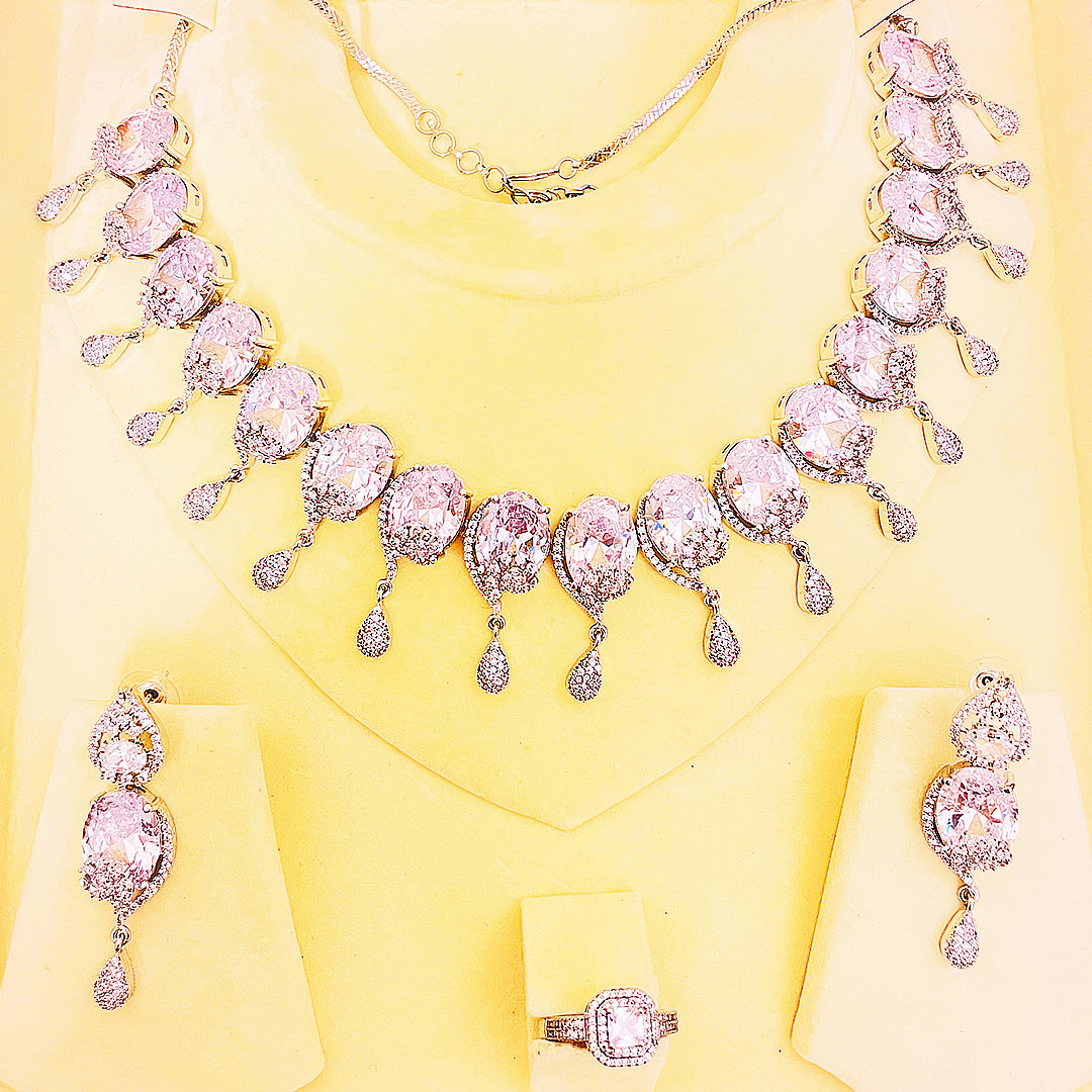 Selene Bloom Oval Necklace Set With Teardrop Dangling Charms