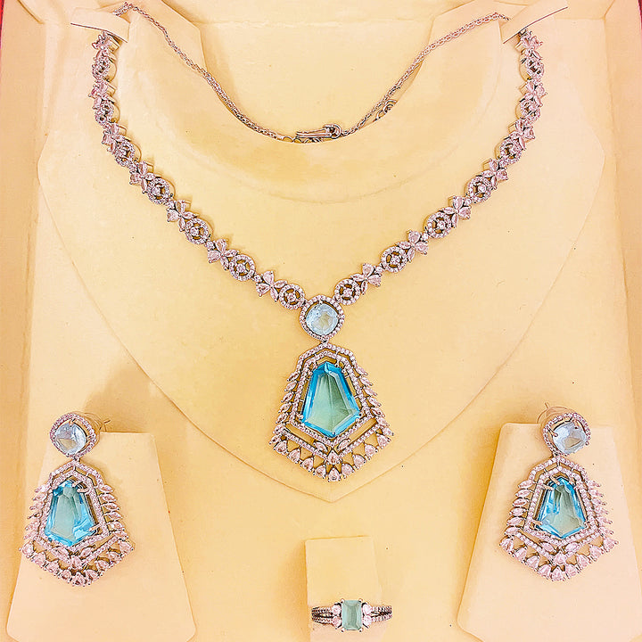 Elara AD & CZ Necklace Set - Ocean Blue American Diamond