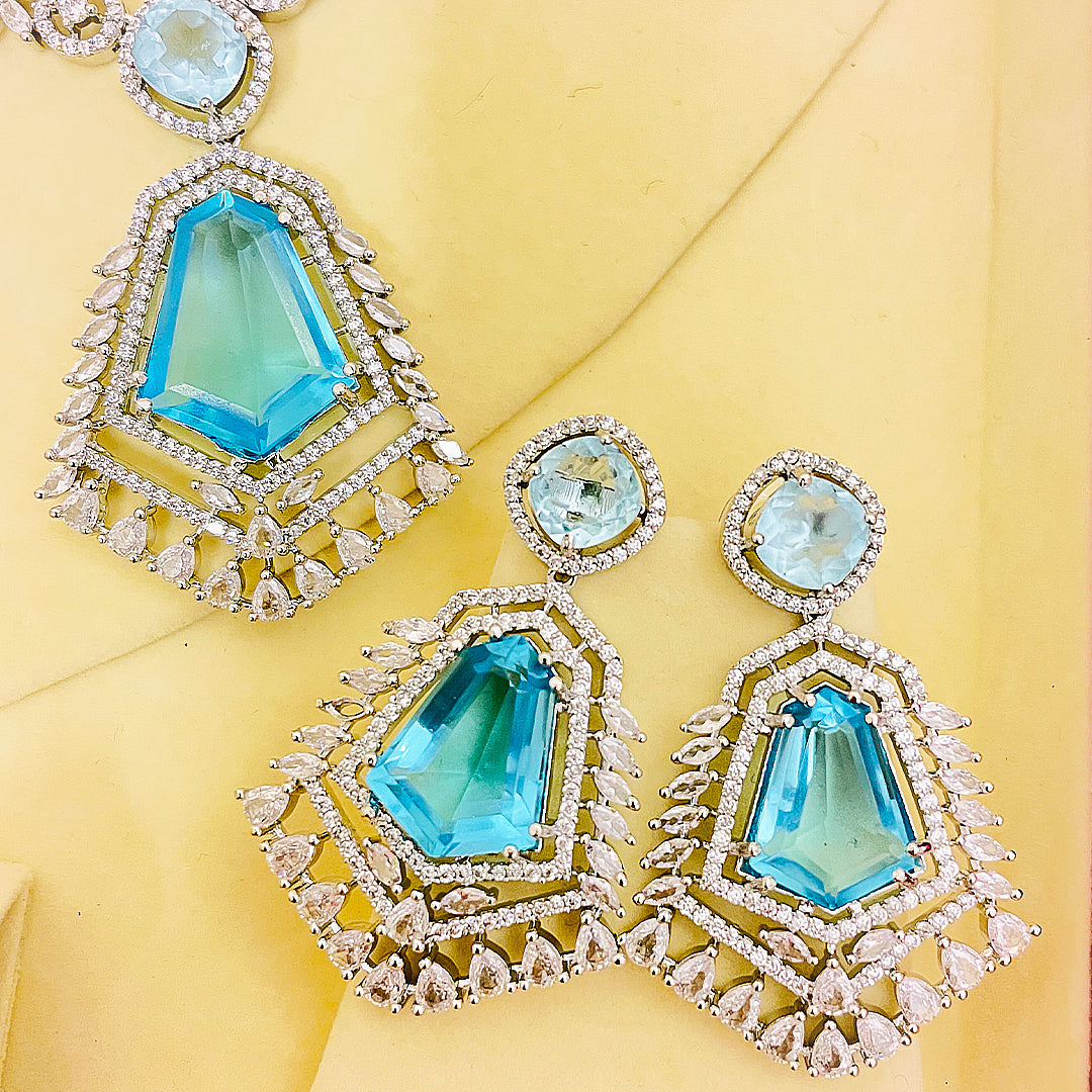 Elara AD & CZ Necklace Set - Ocean Blue American Diamond