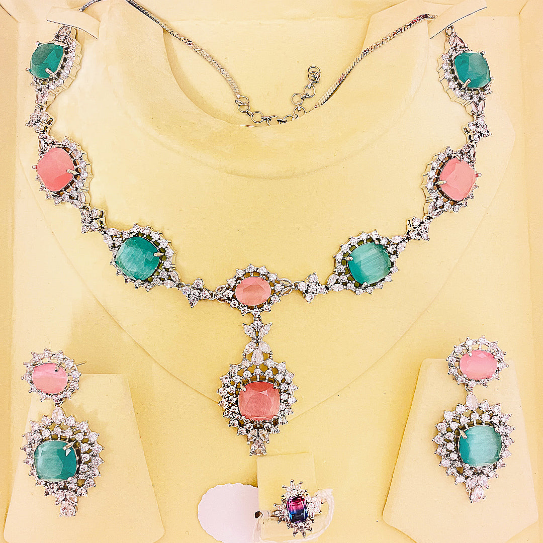 Candy Dual-Tone Necklace Set With Earrings & Bindiya