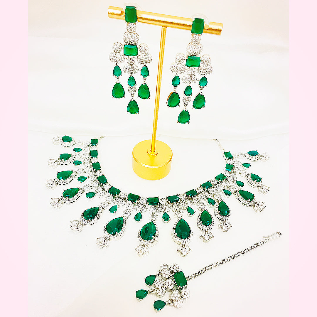Mirina Emerald Cascade Necklace Set With Bindiya