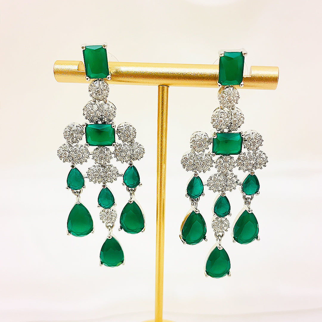 Mirina Emerald Cascade Necklace Set With Bindiya