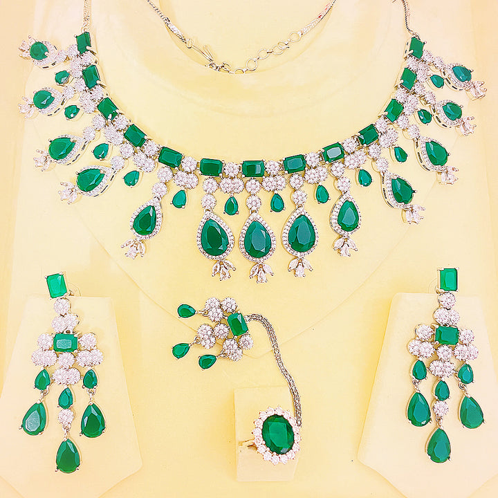 Mirina Emerald Cascade Necklace Set With Bindiya