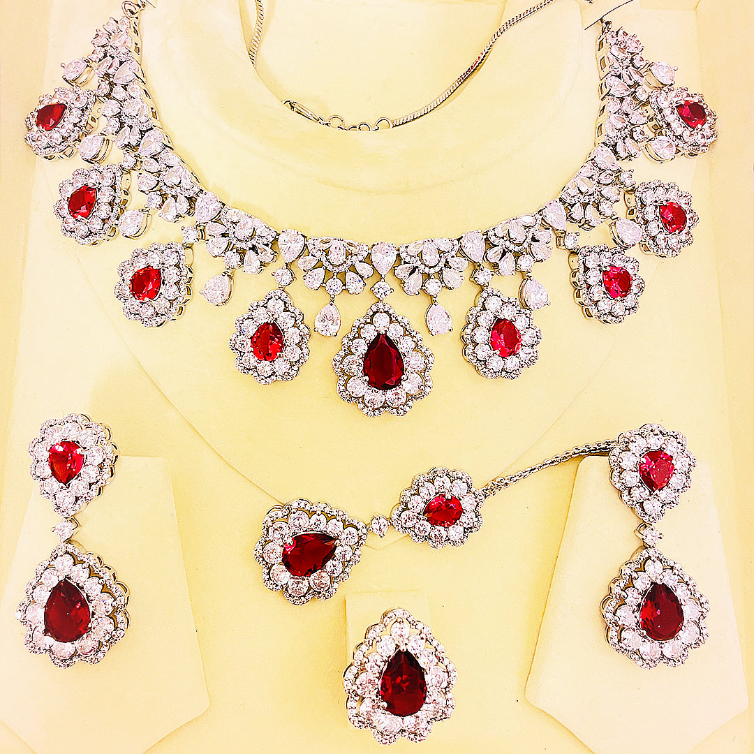 Melina Scarlet Bloom Necklace Set With Bindiya