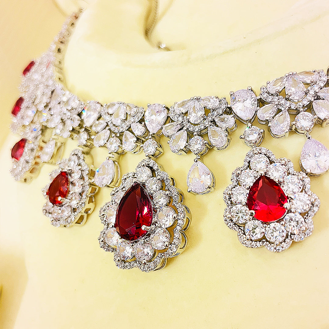 Melina Scarlet Bloom Necklace Set With Bindiya