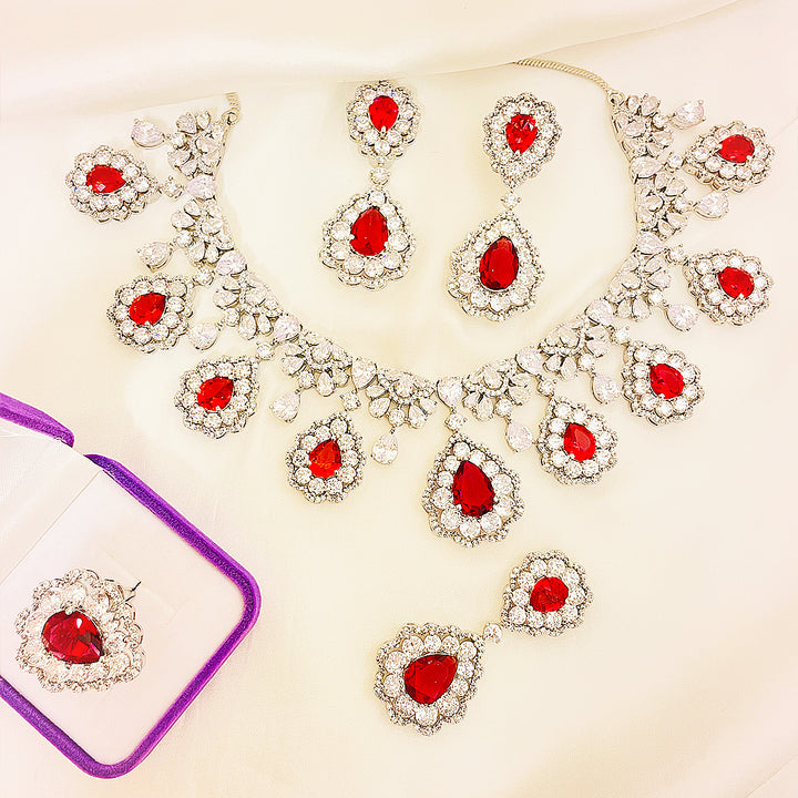 Melina Scarlet Bloom Necklace Set With Bindiya