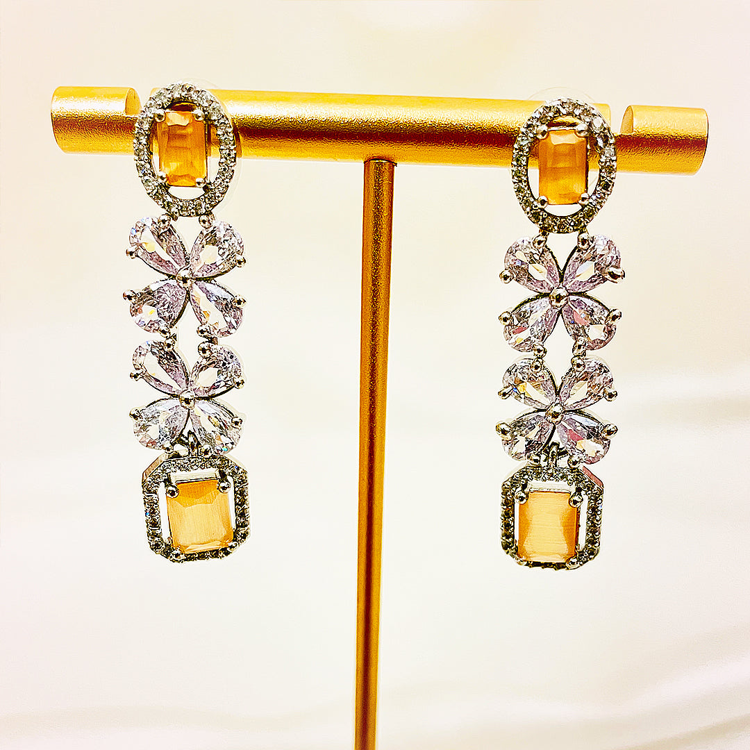 Zara – Statement Oval & Emerald Cut Necklace Set With Floral Earrings