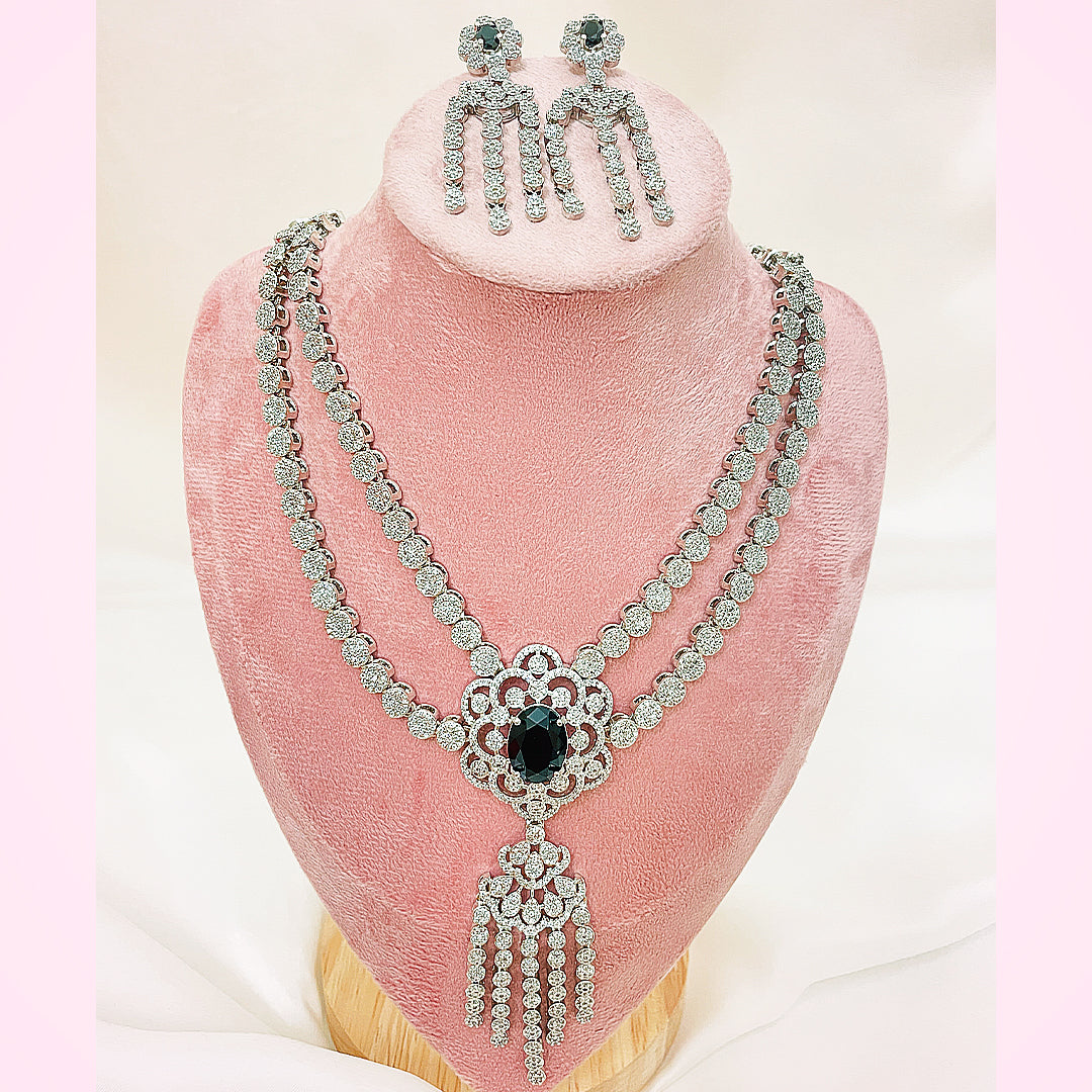 Elina AD & CZ Necklace Set - Black Stone American Diamond