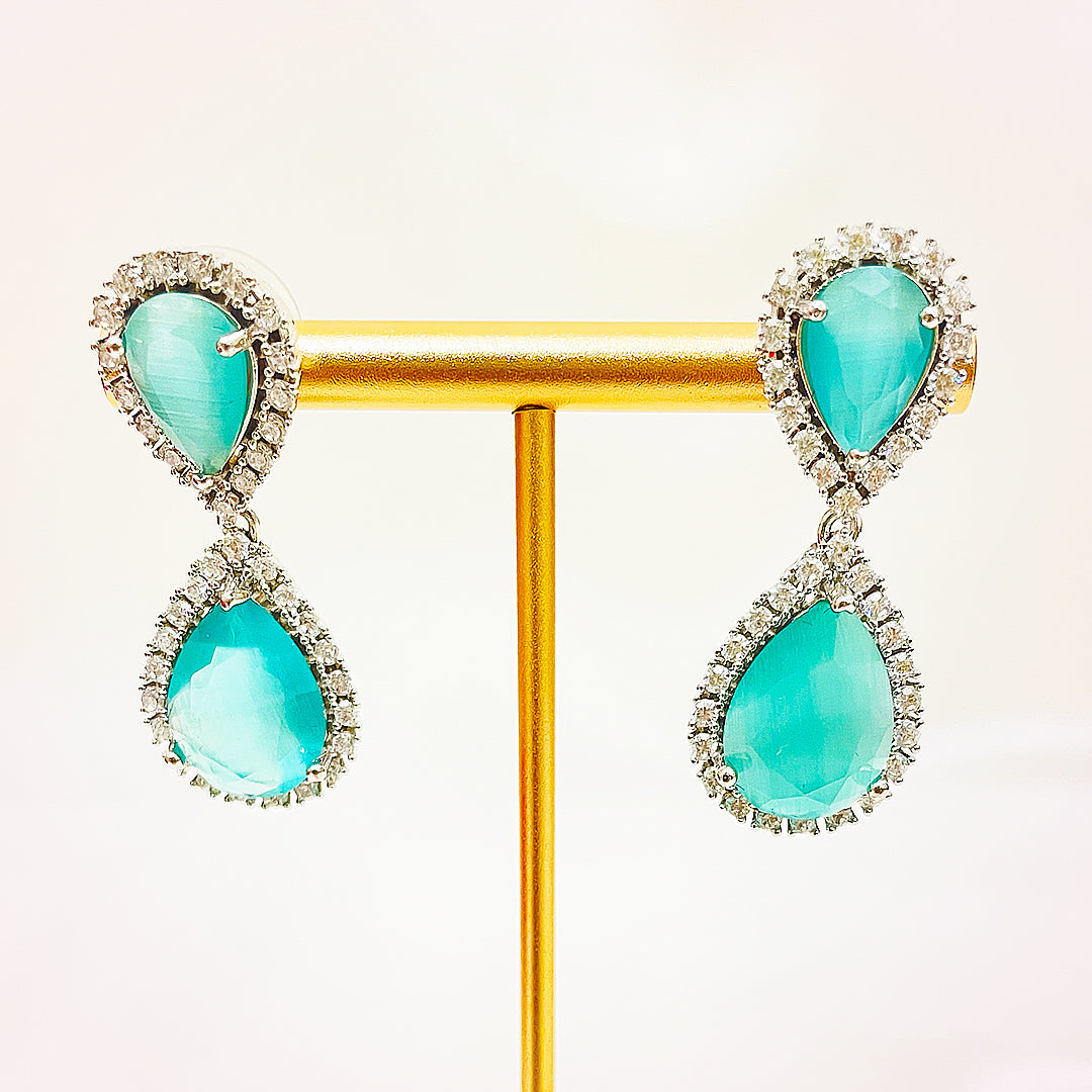 Isabine Double Teardrop CZ Halo Earrings