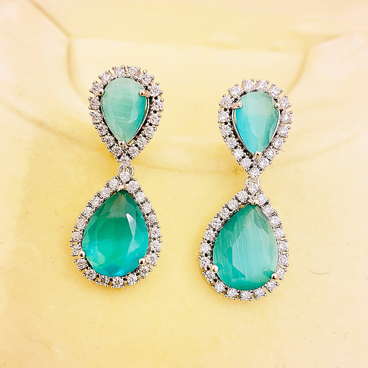 Isabine Double Teardrop CZ Halo Earrings