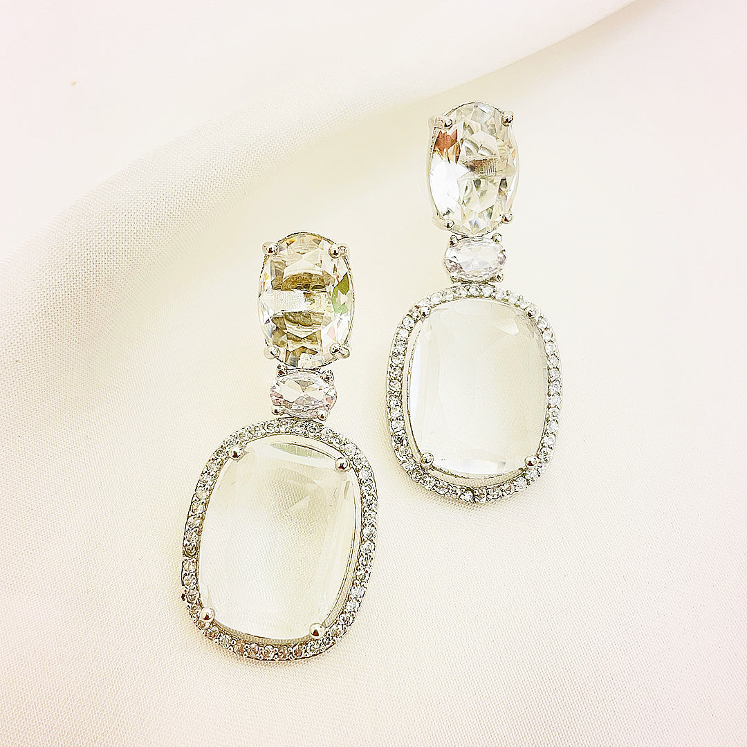 Emiliana Cushion Cut CZ Halo Drop Earrings