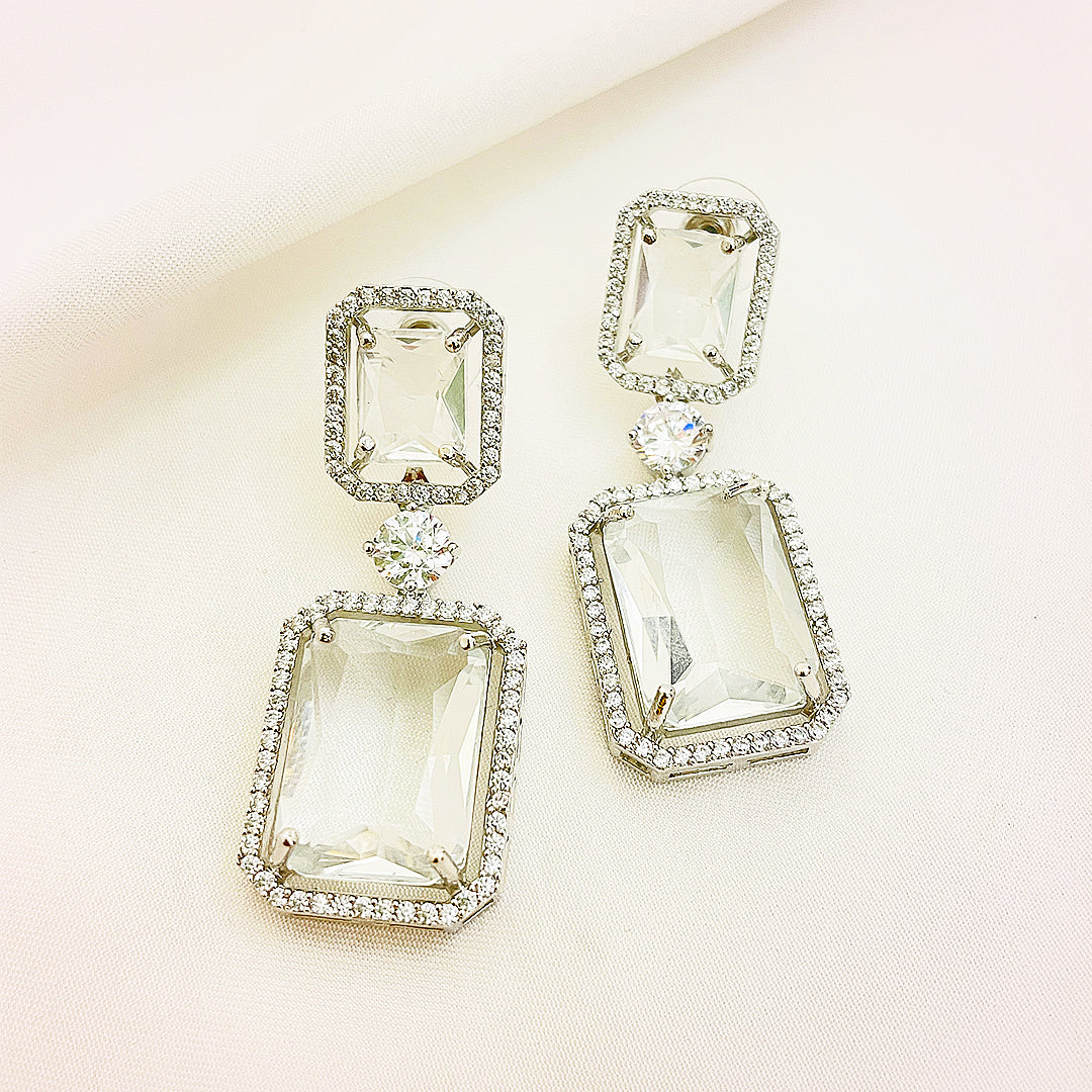 Aveline Double Rectangular CZ Drop Earrings