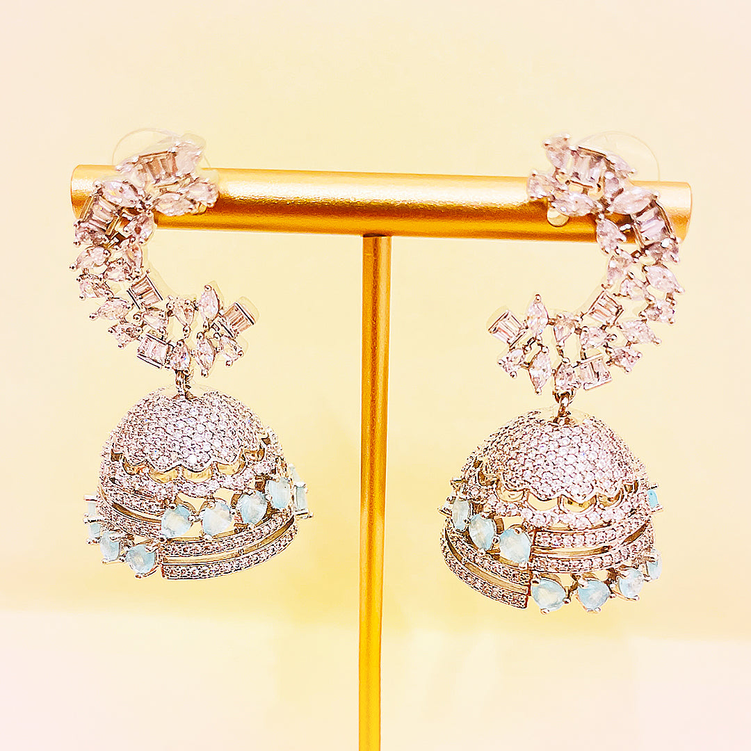 Corisande Emerald-Cut CZ Dome Jhumka Earrings