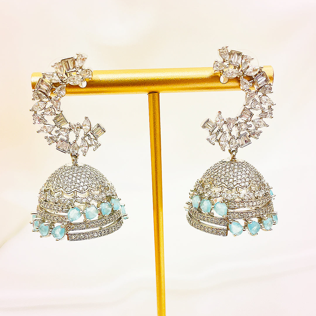 Corisande Emerald-Cut CZ Dome Jhumka Earrings
