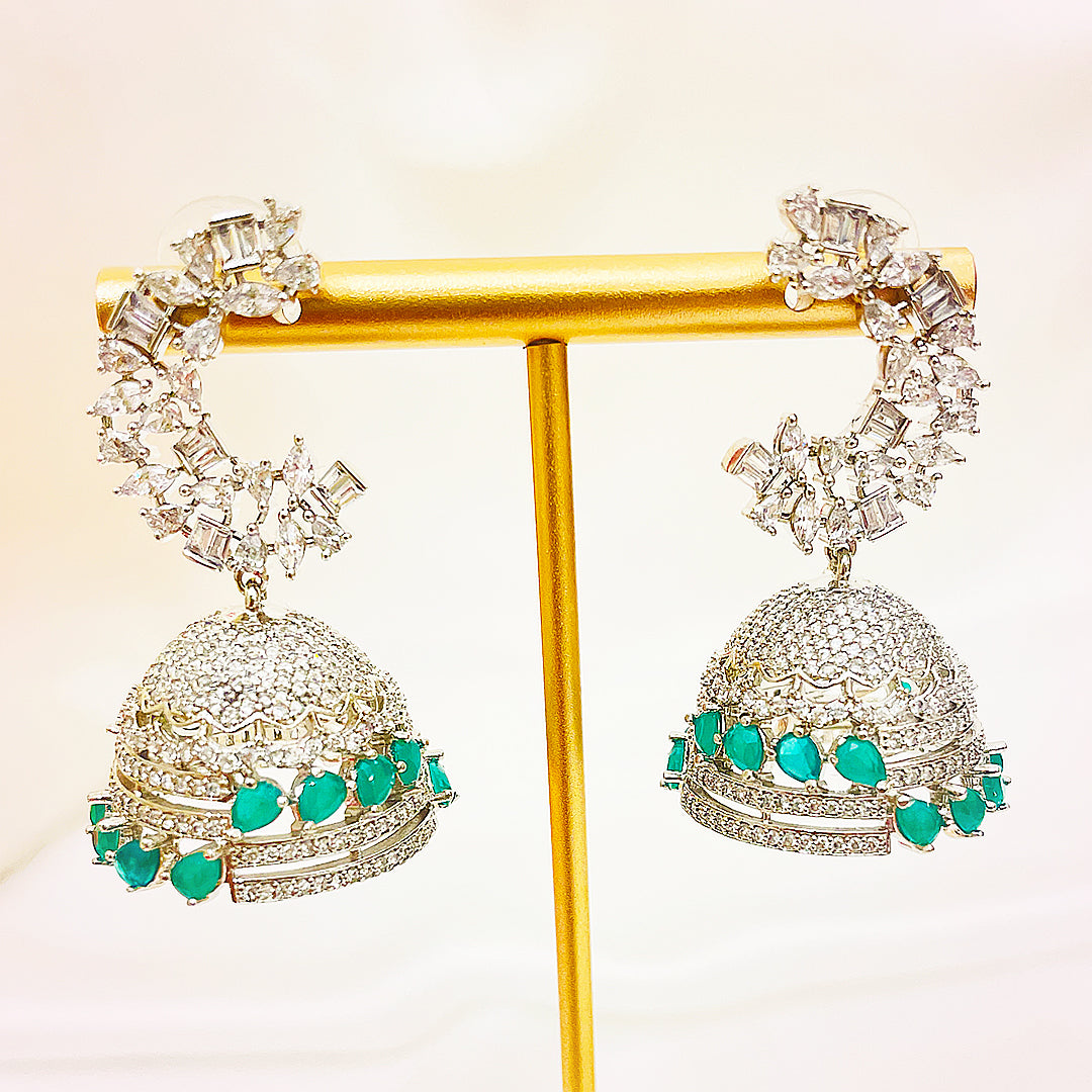 Corisande Emerald-Cut CZ Dome Jhumka Earrings