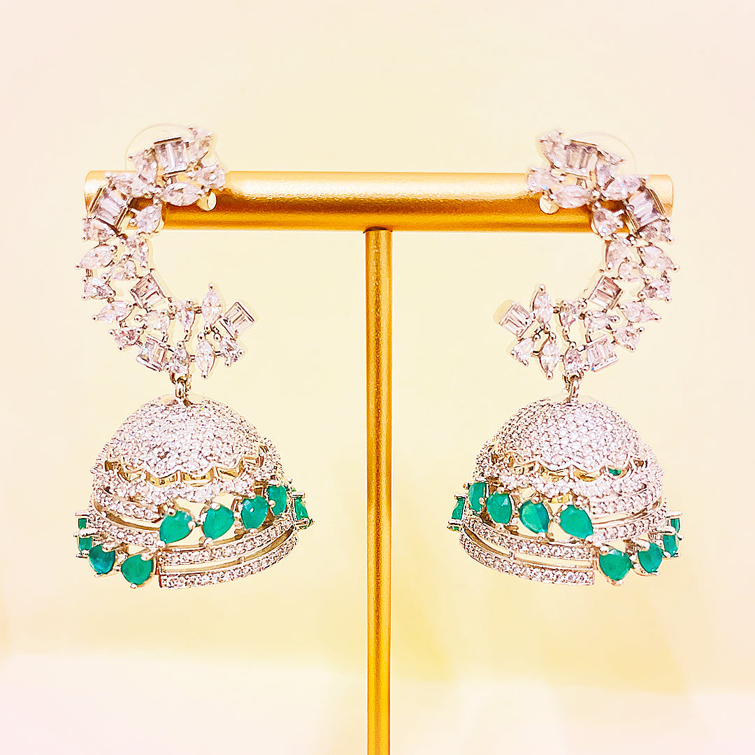 Corisande Emerald-Cut CZ Dome Jhumka Earrings