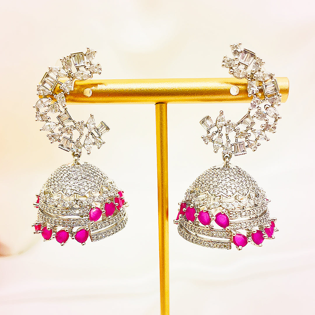 Corisande Emerald-Cut CZ Dome Jhumka Earrings
