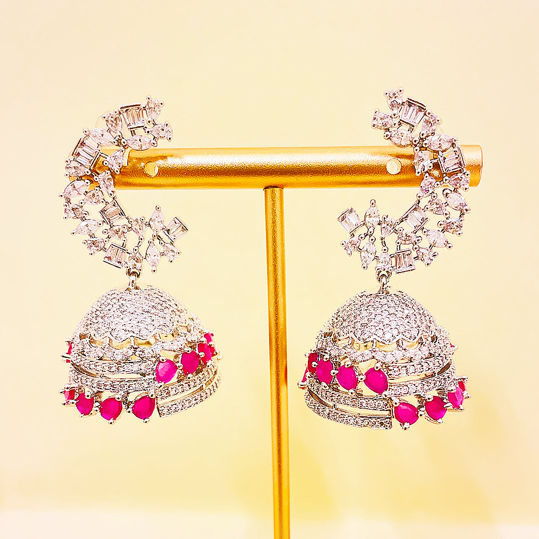 Corisande Emerald-Cut CZ Dome Jhumka Earrings