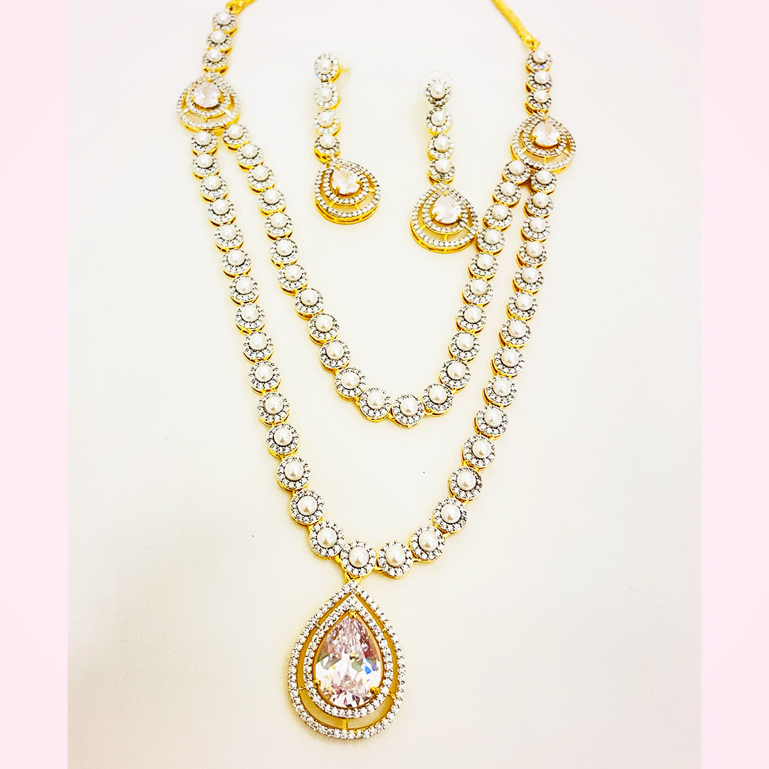Celina Dual-Layer Pearl & Teardrop CZ Bridal Set