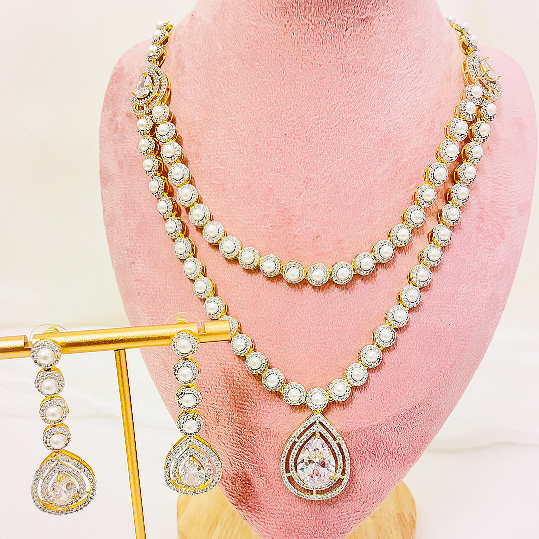 Celina Dual-Layer Pearl & Teardrop CZ Bridal Set