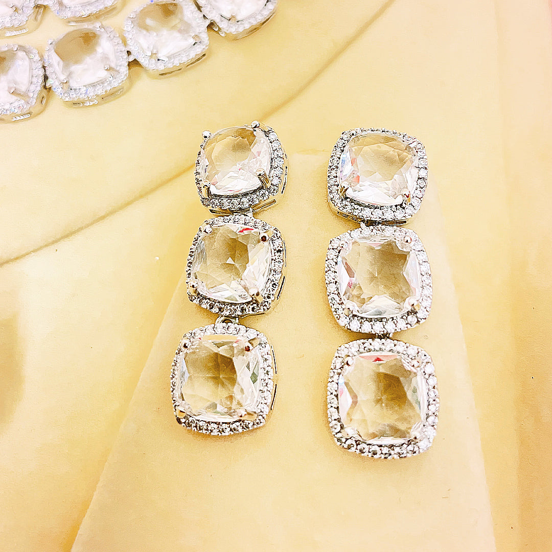 Elanora AD Necklace & Earrings Set - Double Layered Cushion