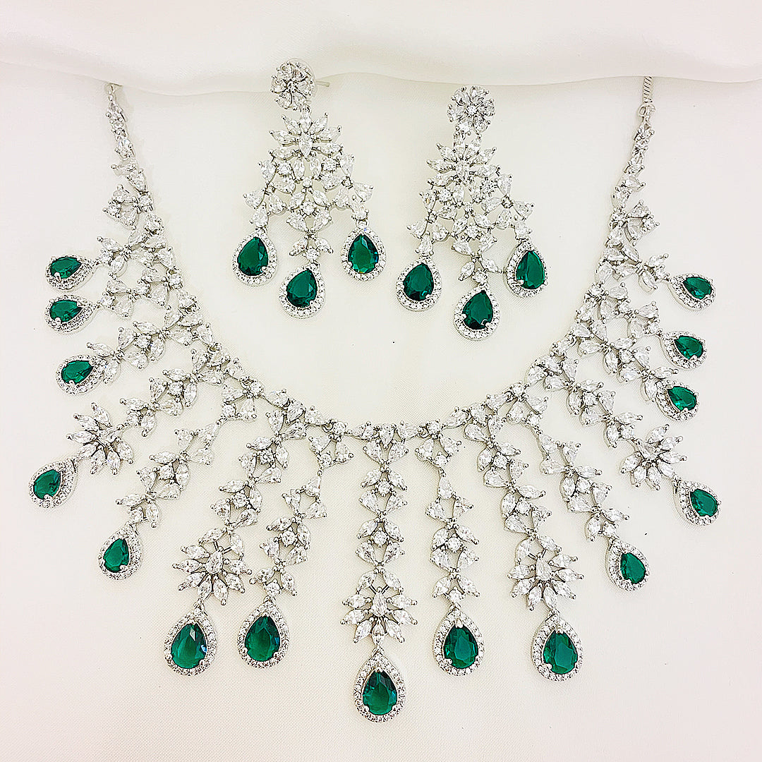 Fiona Cascading Teardrop Necklace Set With Bindiya