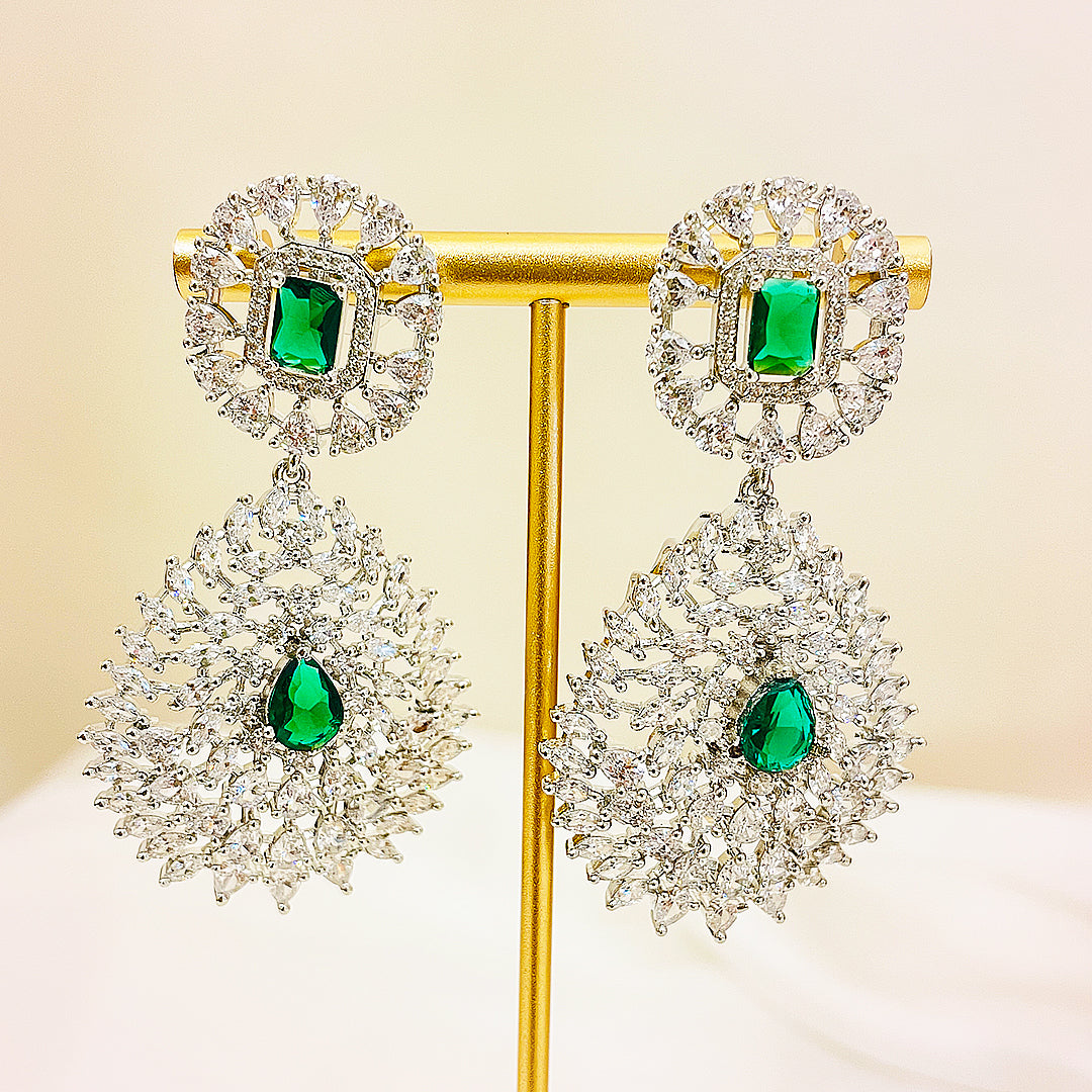Anya Multi-Layered CZ Long Mala Necklace Set With Bindiya Earrings