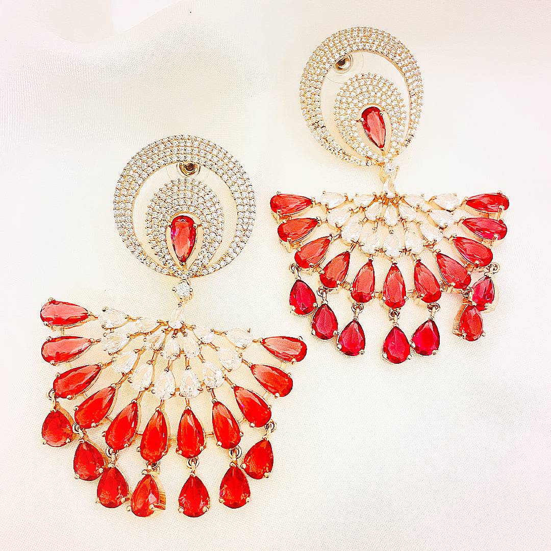 Arlina Wine Red CZ Chandelier Earrings With Rose Gold Polish