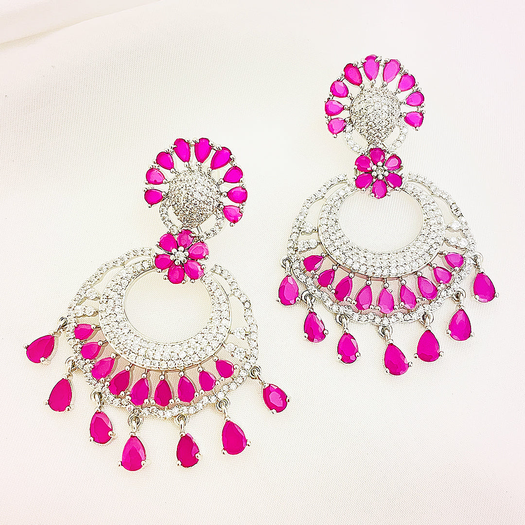 Celestine Fuchsia Pink CZ Chandbali Earrings
