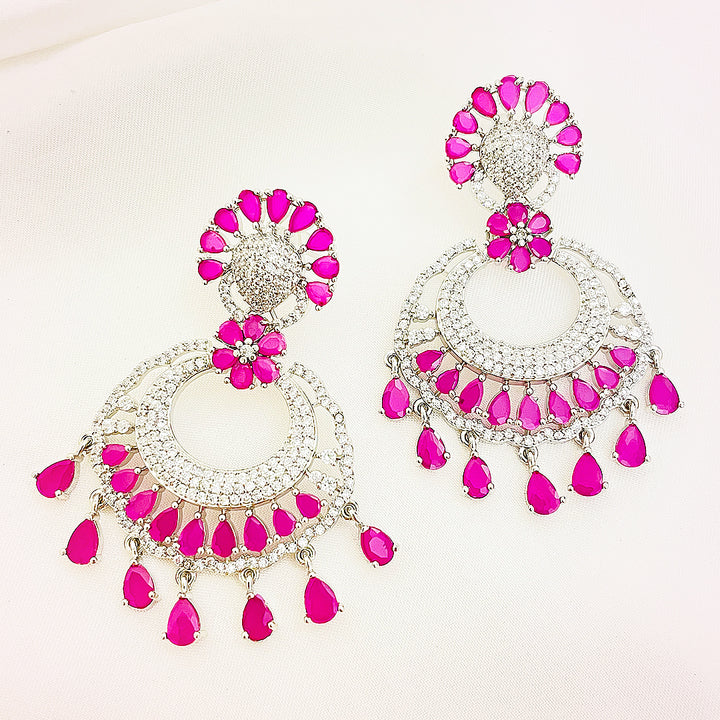 Celestine Fuchsia Pink CZ Chandbali Earrings