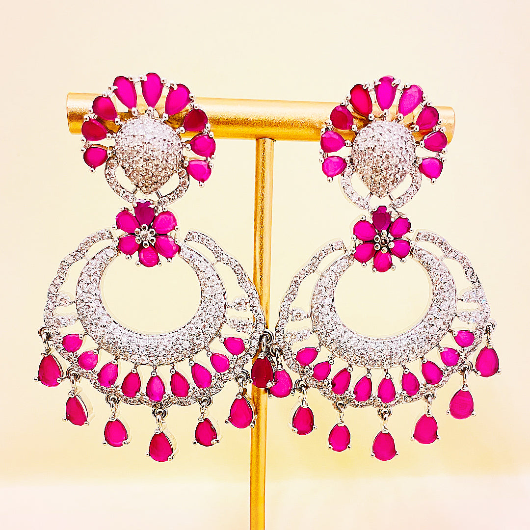 Celestine Fuchsia Pink CZ Chandbali Earrings