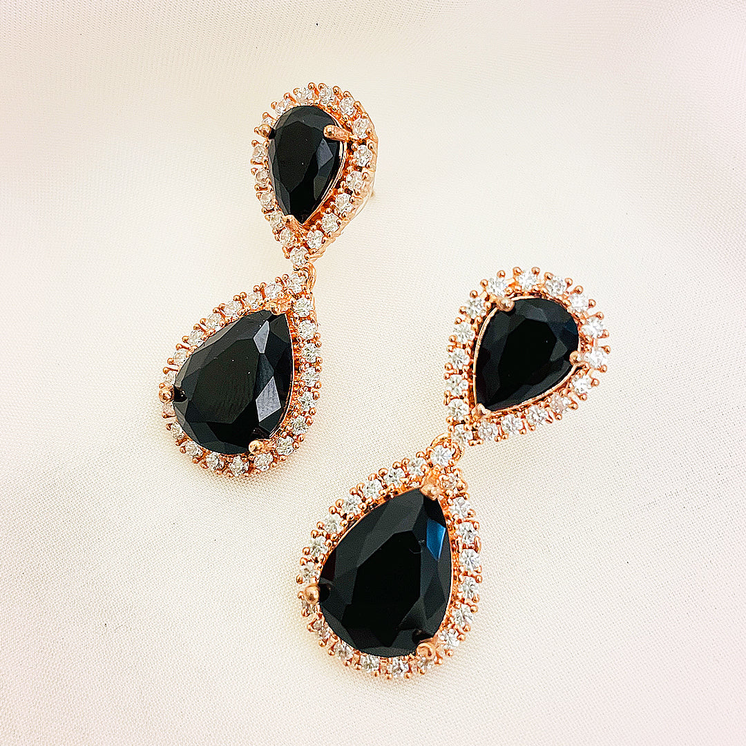 Isabine Double Teardrop CZ Halo Earrings