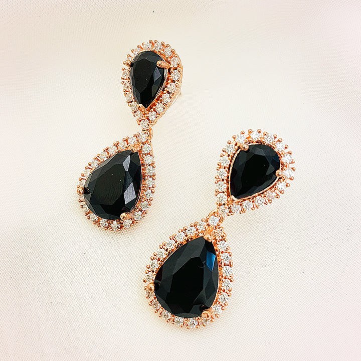 Isabine Double Teardrop CZ Halo Earrings