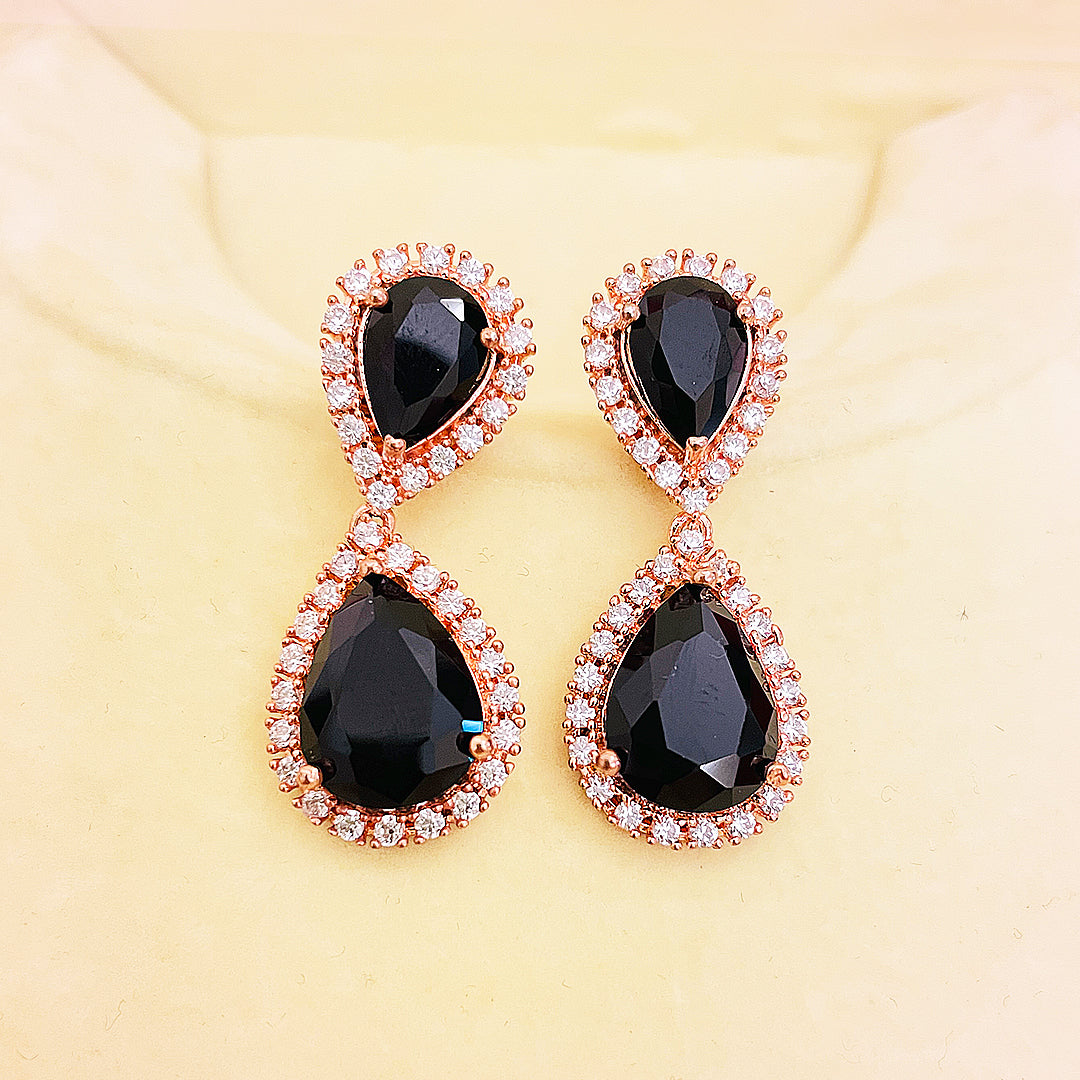 Isabine Double Teardrop CZ Halo Earrings