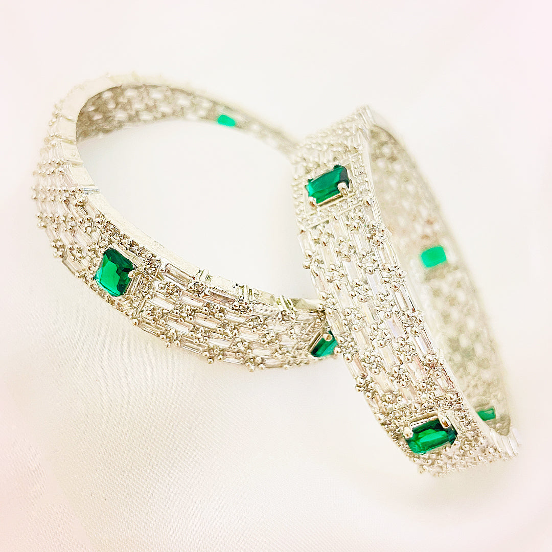 Calandra Emerald Cut CZ Bangles – Antique Silver Polish